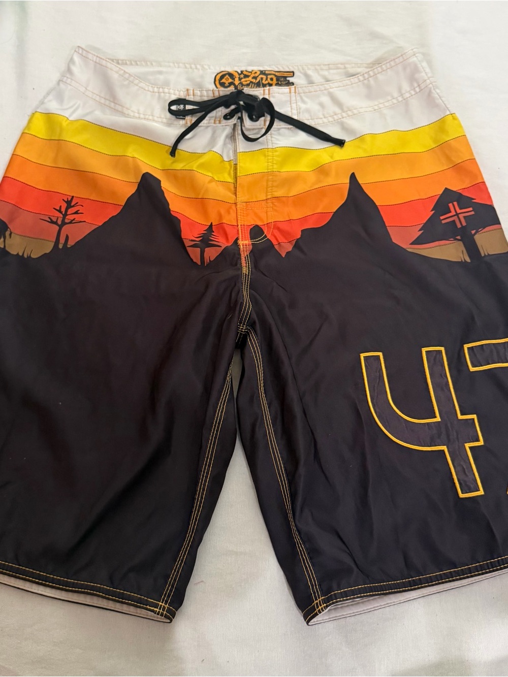 Lrg Men's Black Board Shorts with Sunset Mountain Graphic